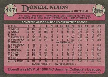1989 Topps #447 Donell Nixon Back