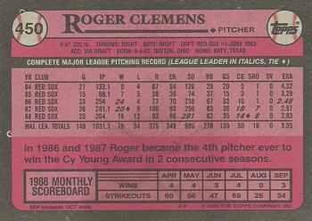 1989 Topps #450 Roger Clemens Back