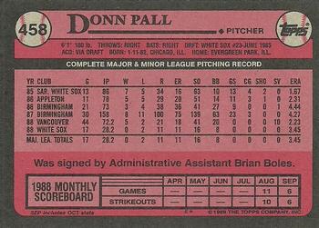 1989 Topps #458 Donn Pall Back