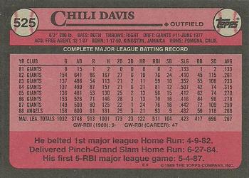 1989 Topps #525 Chili Davis Back