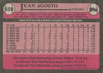 1989 Topps #559 Juan Agosto Back