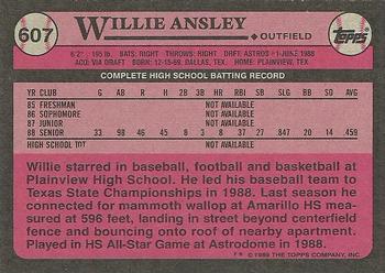 1989 Topps #607 Willie Ansley Back