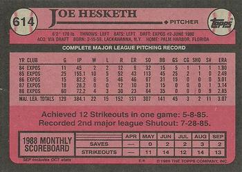1989 Topps #614 Joe Hesketh Back