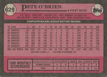 1989 Topps #629 Pete O'Brien Back