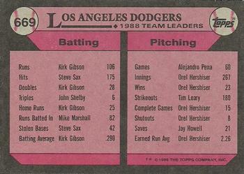 1989 Topps #669 Dodgers Leaders Back