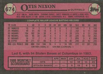 1989 Topps #674 Otis Nixon Back