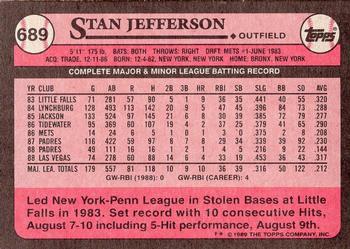 1989 Topps #689 Stan Jefferson Back