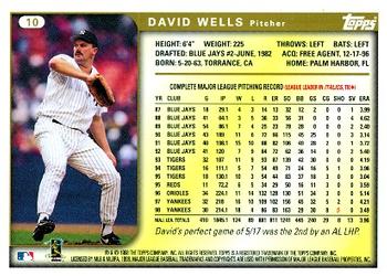1999 Topps #10 David Wells Back