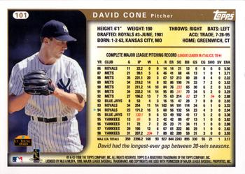 1999 Topps #101 David Cone Back