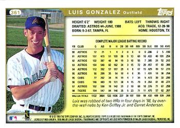 1999 Topps #361 Luis Gonzalez Back