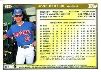 1999 Topps #386 Jose Cruz Jr. Back