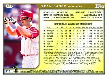 1999 Topps #402 Sean Casey Back