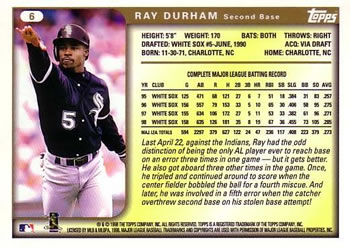 1999 Topps #6 Ray Durham Back