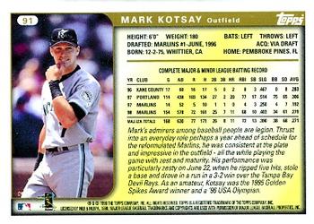 1999 Topps #91 Mark Kotsay Back