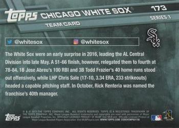 2017 Topps #173 Chicago White Sox Back