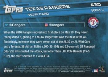 2017 Topps #430 Texas Rangers Back