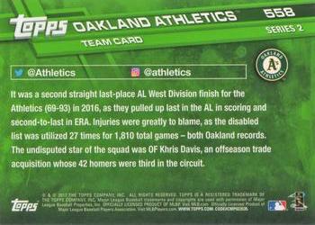 2017 Topps #558 Oakland Athletics Back