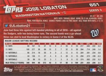 2017 Topps #651 Jose Lobaton Back