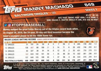 2017 Topps #649 Manny Machado Back
