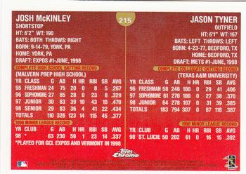 1999 Topps Chrome #215 Jason Tyner / Josh McKinley Back
