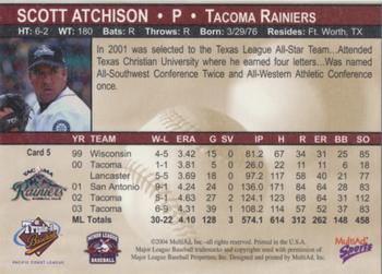 2004 MultiAd Pacific Coast League All Stars #5 Scott Atchison Back