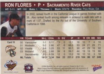 2004 MultiAd Pacific Coast League All Stars #10 Ron Flores Back