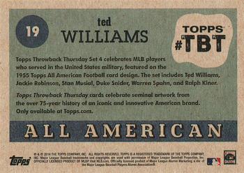 2016 Topps Throwback Thursday #19 Ted Williams Back