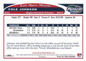 2013 Grandstand Fort Myers Miracle #NNO Cole Johnson Back