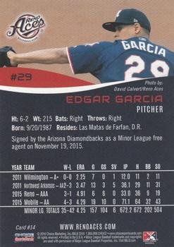 2016 Choice Reno Aces #14 Edgar Garcia Back