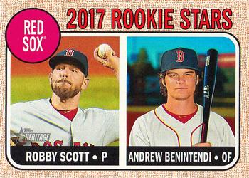 2017 Topps Heritage #314 Red Sox 2017 Rookie Stars (Robby Scott / Andrew Benintendi) Front