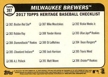 2017 Topps Heritage #397 Milwaukee Brewers Back