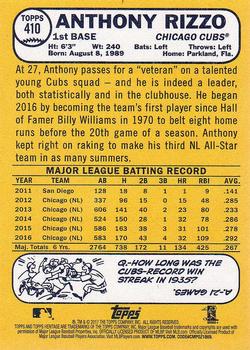 2017 Topps Heritage #410 Anthony Rizzo Back