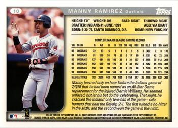 1999 Topps Opening Day #10 Manny Ramirez Back