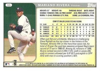 1999 Topps Opening Day #95 Mariano Rivera Back