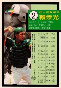 1992 Chiclets CPBL #317 Chung-Kuang Lai Back