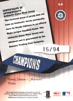 2002 Donruss Originals - Champions Materials #C-5 Randy Johnson Back
