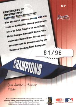 2002 Donruss Originals - Champions Materials #C-7 John Smoltz Back
