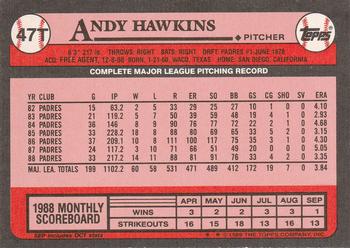1989 Topps Traded #47T Andy Hawkins Back