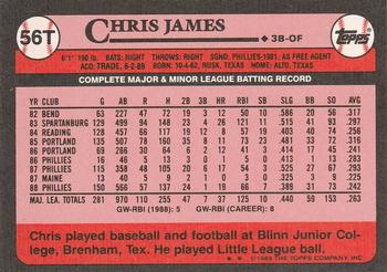 1989 Topps Traded #56T Chris James Back