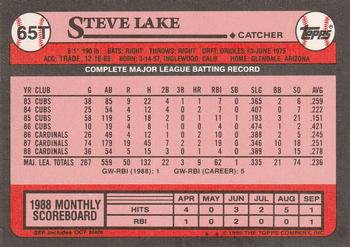 1989 Topps Traded #65T Steve Lake Back