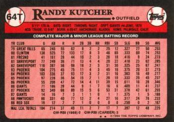 1989 Topps Traded #64T Randy Kutcher Back
