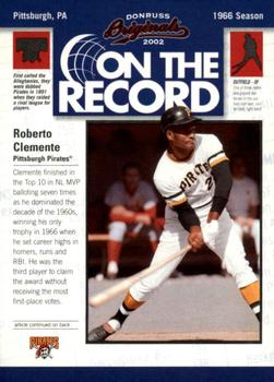 2002 Donruss Originals - On The Record #OR-14 Roberto Clemente  Front
