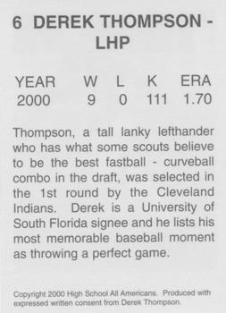 2000 High School Baseball All-Americans (Unlicensed) #6 Derek Thompson Back
