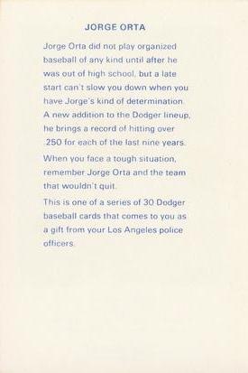 1982 Los Angeles Dodgers Police #NNO Jorge Orta Back