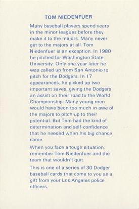 1982 Los Angeles Dodgers Police #NNO Tom Niedenfuer Back