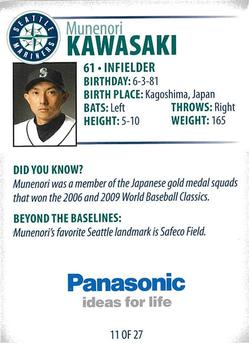 2012 Panasonic Seattle Mariners #11 Munenori Kawasaki Back