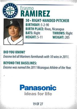 2012 Panasonic Seattle Mariners #19 Erasmo Ramirez Back