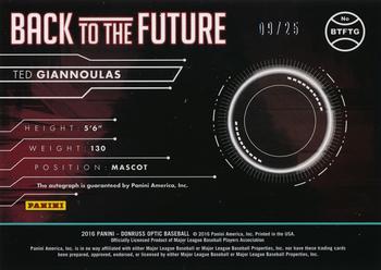 2016 Donruss Optic - Back to the Future Signatures Blue #BTFTG Ted Giannoulas Back