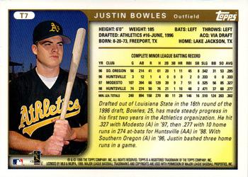 1999 Topps Traded and Rookies #T7 Justin Bowles Back