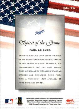 2002 Donruss Studio - Spirit of the Game #SG-16 Paul Lo Duca  Back